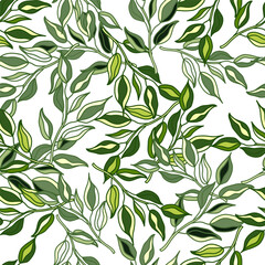 Naklejka na ściany i meble Seamless pattern branches with leaves. Organic background.