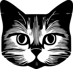 cat head full face vector black and white drawing