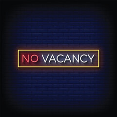Neon Sign no vacancy with brick wall background vector