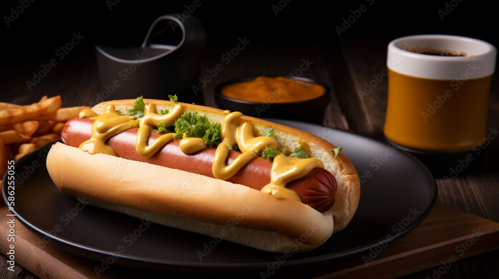 Wall mural Hot dog with special sauce Generative AI