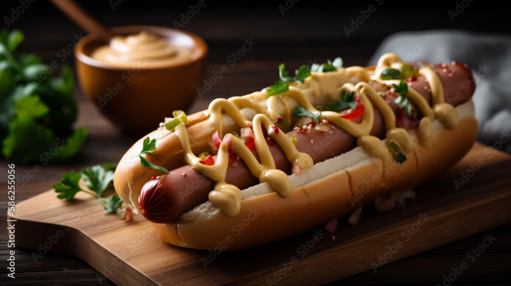 Wall mural hot dog with special sauce generative ai