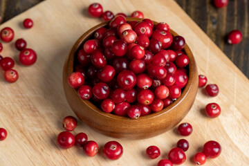 Red ripe cranberries harvested in swamps