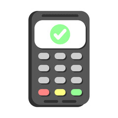 Bank terminal vector. POS terminal icon for banking money transactions. Contactless payment by card. NFC system for purchases or sales. Payment device vector icon.