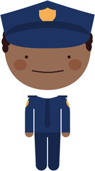 Hombre negro oficial de policía con uniforme azul, corbata y sombrero