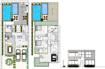 Vector sketch of a classic minimalist modern villa house plan design illustration