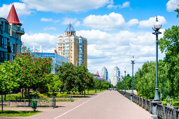 Obolonska embankment street in Kyiv, Ukraine