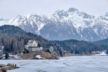 View of St. Moritz, the famous resort region for winter sport and luxury shop