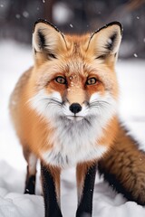 A Furry Red Fox Enjoys a Wintry Snowscape in Nature's Splendor. Generative AI