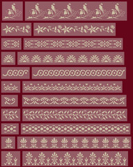 Set of eleven Baroque vintage stencil decorations. Vectorized seamleass patterns