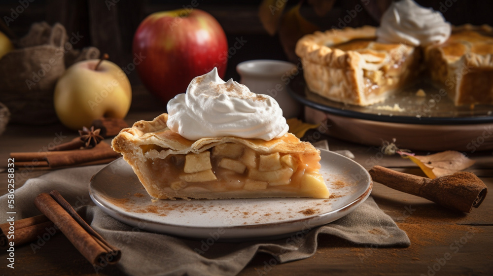 Wall mural Apple Pie with Whipped Cream  Generative AI