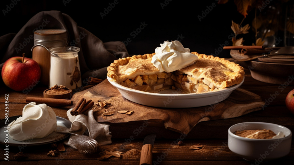 Canvas Prints Apple Pie with Whipped Cream  Generative AI