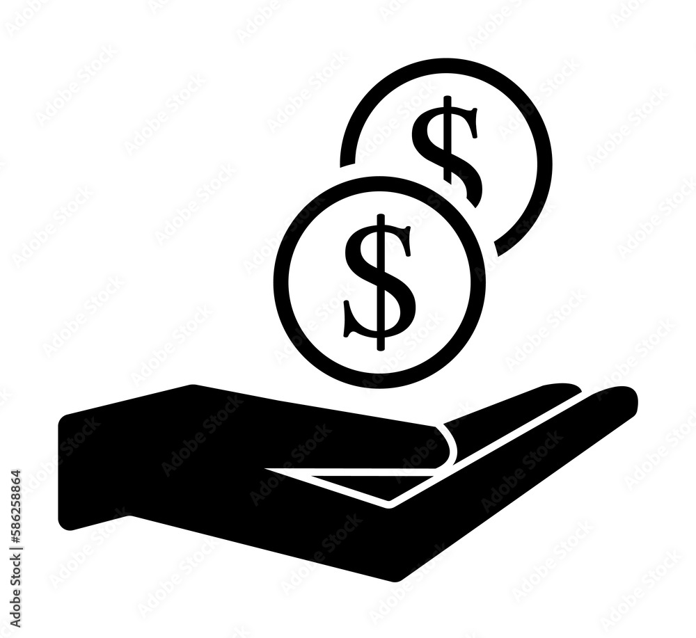Poster coins in hand icon. element of banking and finance icon for mobile concept and web apps. glyph style