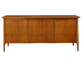 Mid-century modern wooden dresser. Vintage furniture with no background. 