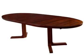 Elegant Rosewood Dining Table. Extended dark wooden table. Side view with no background.