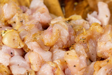 Sliced raw chicken fillet with spices