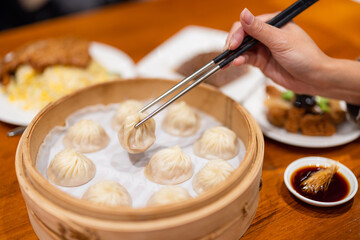 Chinese style steamed xialongbao in restaurant