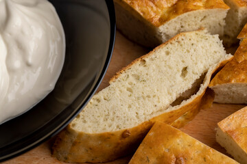 oriental flatbread made of wheat flour with sour cream