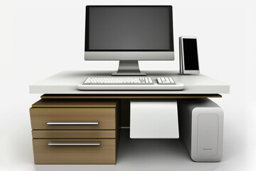 Computer Desk on Isolated Tansparent Background, png. Generative AI