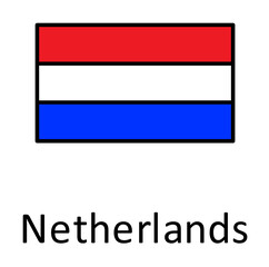 National flag of Netherlands in simple colors with name icon