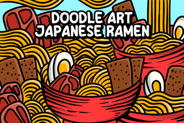 Vector illustration of Doodle japanese ramen background