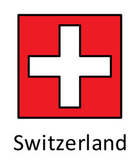National flag of Switzerland in simple colors with name icon