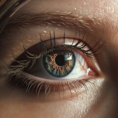 Naklejka premium Close up of a blue eye with details on the iris, generative AI
