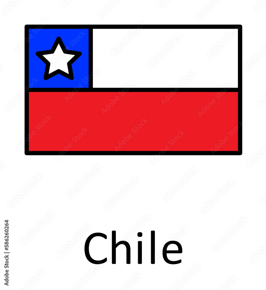 Poster national flag of chile in simple colors with name icon