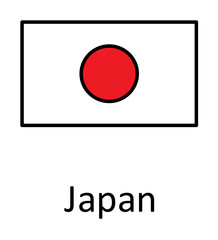 National flag of Japan in simple colors with name icon