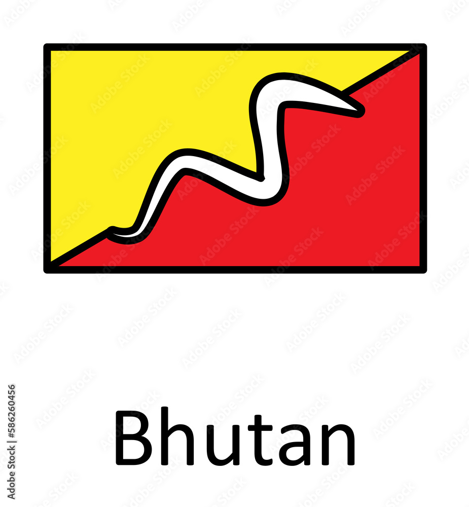 Poster national flag of bhutan in simple colors with name icon