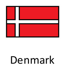 National flag of Denmark in simple colors with name icon