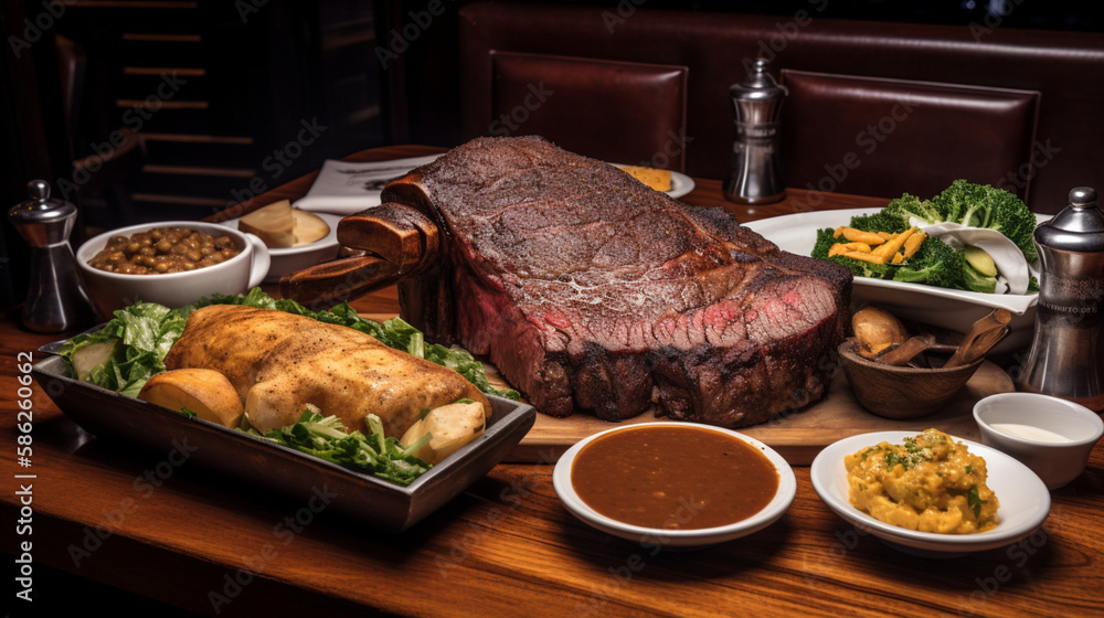 Poster A Texas steakhouse with giant cuts of meat Generative AI