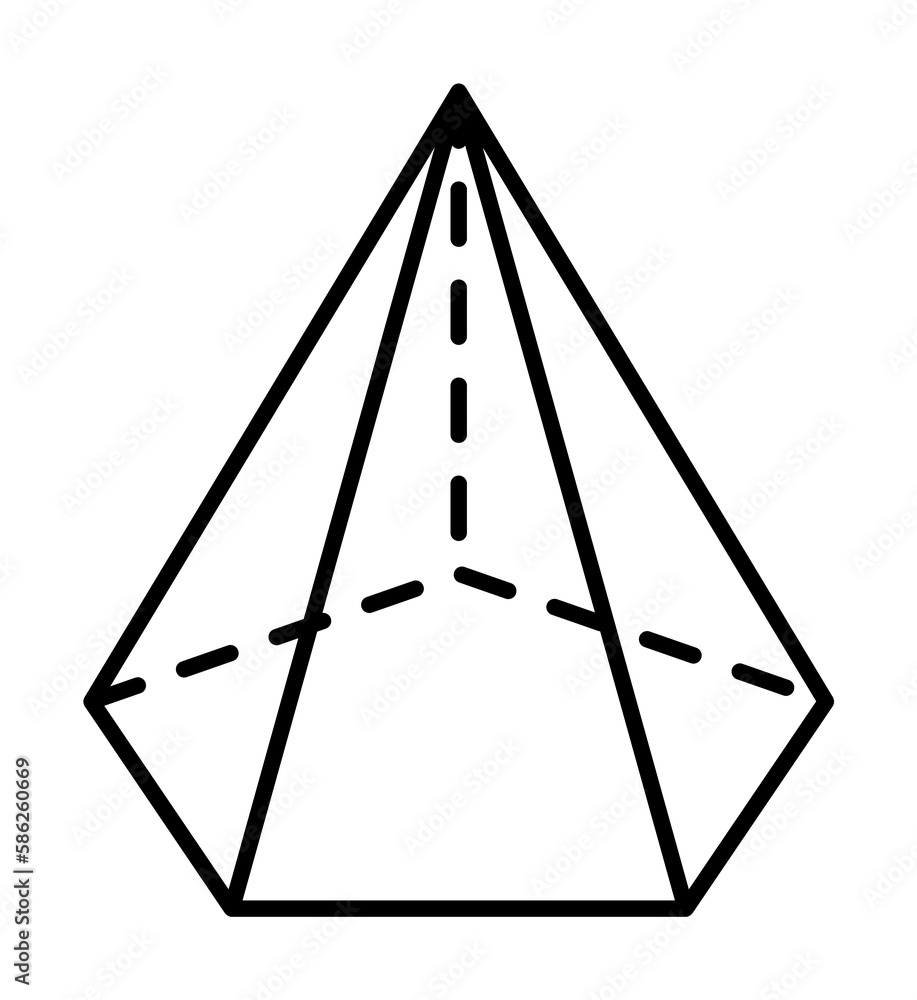 Poster geometric shapes, pentagonal pyramid icon. simple line, outline 3d figures icons for ui and ux, webs