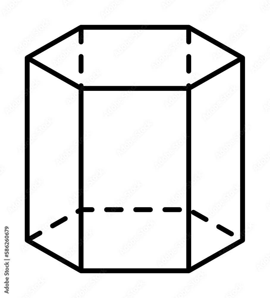 Poster geometric shapes, hexagonal prism icon. simple line, outline 3d figures icons for ui and ux, website