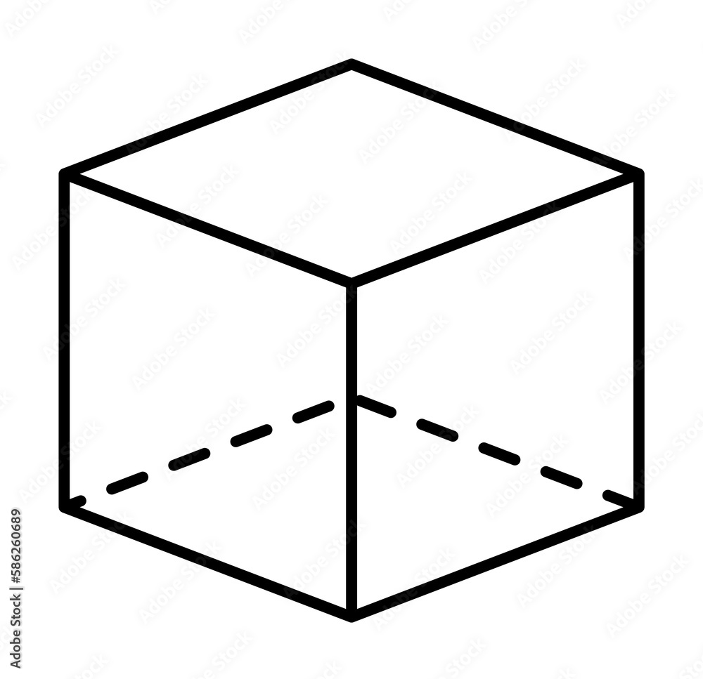 Poster geometric shapes, cube icon. simple line, outline 3d figures icons for ui and ux, website or mobile 
