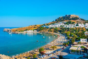 Panorama view of Greek town Lindos at Rhodes island