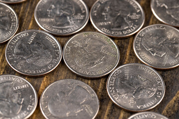 old American quarter dollar coins, close-up