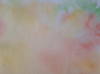 Abstract decorative yellow pink red green phonaquarelle on paper. Artistic background.