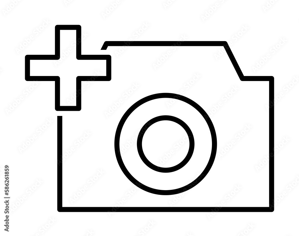 Poster camera plus sign icon. element of image sign for mobile concept and web apps illustration. thin line