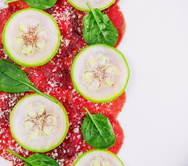 Italian beef carpaccio with sliced zucchini