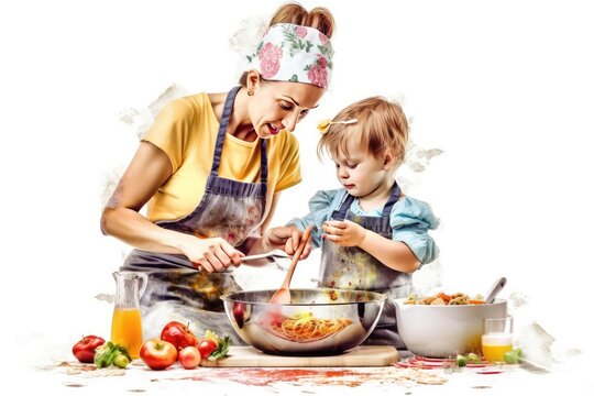 mother and child baking cookies
