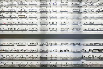 beautiful eye glasses on the display shelf. generative AI