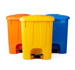 Plastic waste bins isolated on white background