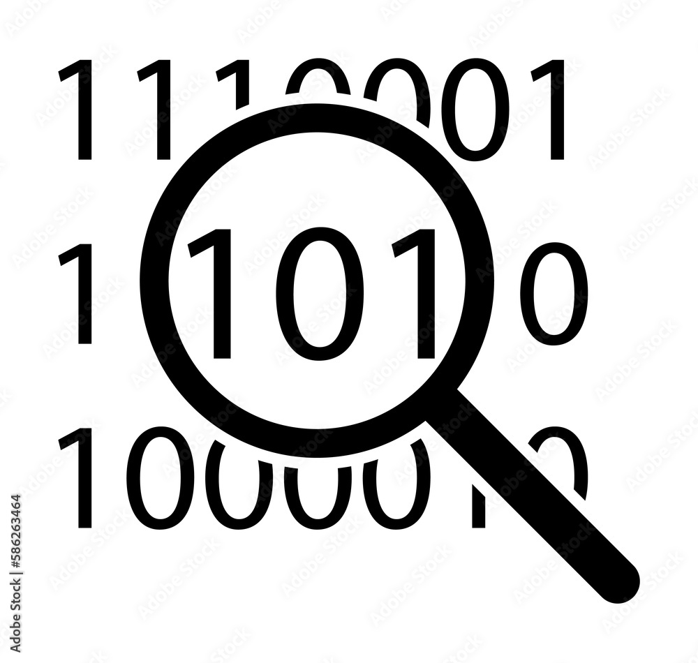 Poster digital code under magnifying glass icon. element of simple icon. premium quality graphic design ico