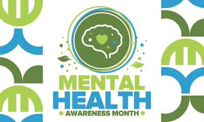 Mental Health Awareness Month in May. Annual campaign in United States. Raising awareness of mental health. Control and protection. Prevention campaign. Medical health care design. Vector illustration