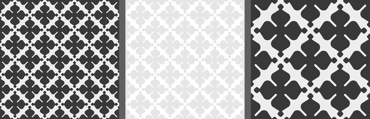 Vector tile patterns, Lisbon floral monochrome mosaic, Mediterranean seamless black and white ornaments