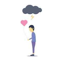 vector illustration of a man having a broken heart flat illustration