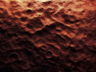 Surface of Mars, large craters and mountains on the surface of the red planet, satellite view.