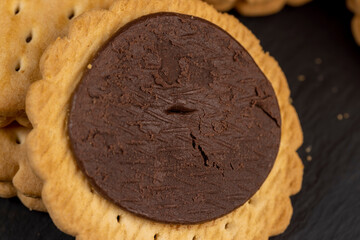 fresh crunchy cookies with chocolate filling