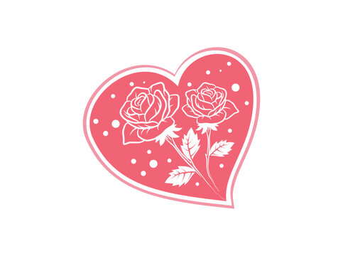 rose flower emblems in heart frame