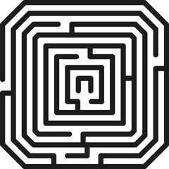 Square maze illustration. Labyrinth game with one entrance and target. Vector template